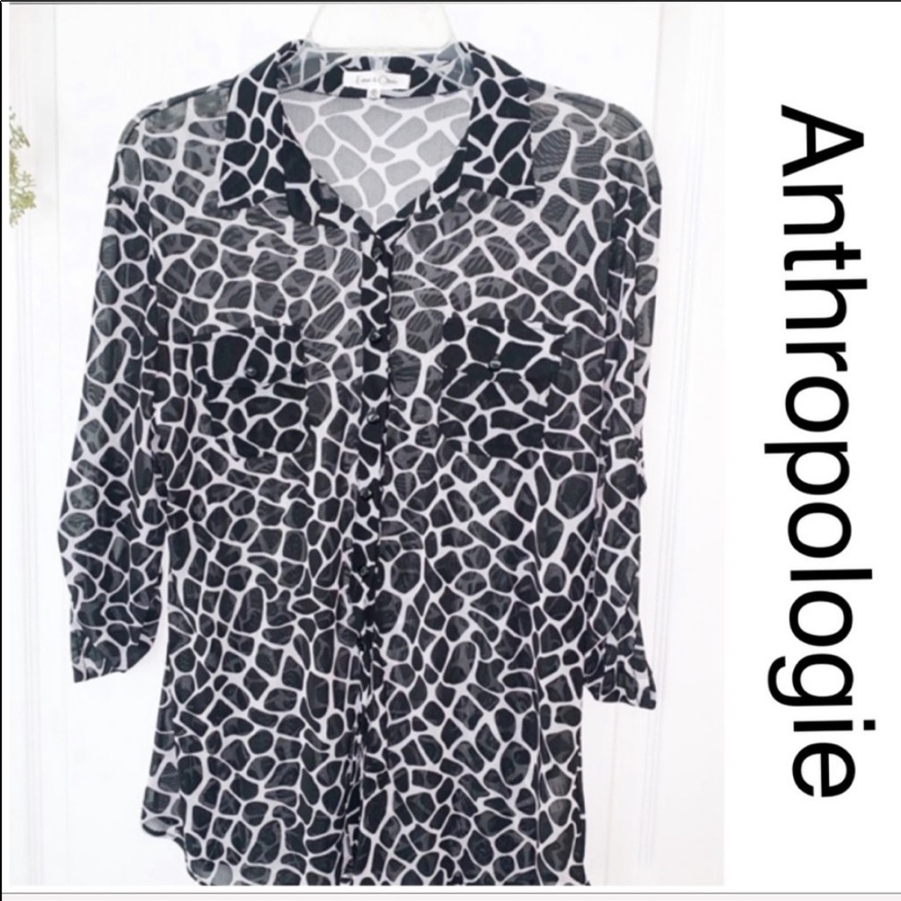 Anthropologie Sheer Animal Print Blouse